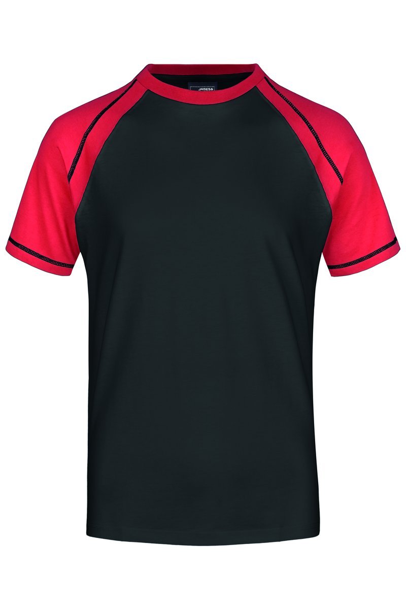 James&Nicholson Raglan-T-Shirt mit Kontrastärmel für Herren, Black/Red S, JN010