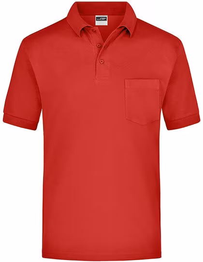 James&Nicholson Polo-Shirt mit Brusttasche Piqué, Red L, JN026
