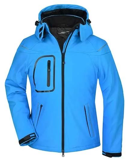 James&Nicholson Softshell Jacket with Detachable Hood for Women, Aqua S, JN1001