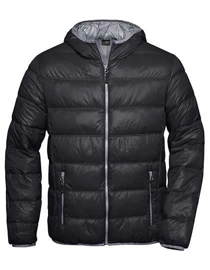 James&Nicholson Daunenjacke mit Kapuze, leicht für Herren, Black/Grey S, JN1060