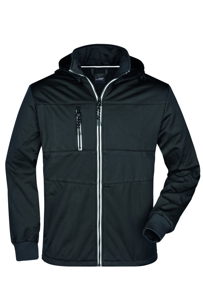 James&Nicholson Softshell-Jacke mit Kapuze für Herren, Black/Black S, JN1078