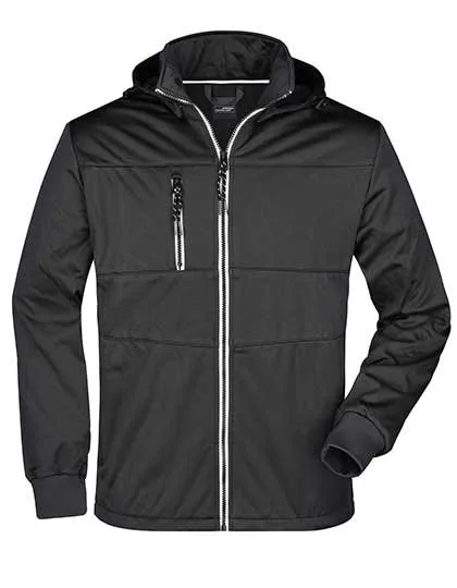 James&Nicholson Softshell Jacket with Hood for Men, Black/Black S, JN1078