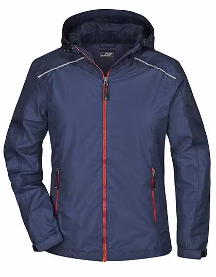 James&Nicholson Regenjacke mit Kapuze und Reflexen für Damen, Navy/Red L, JN1117