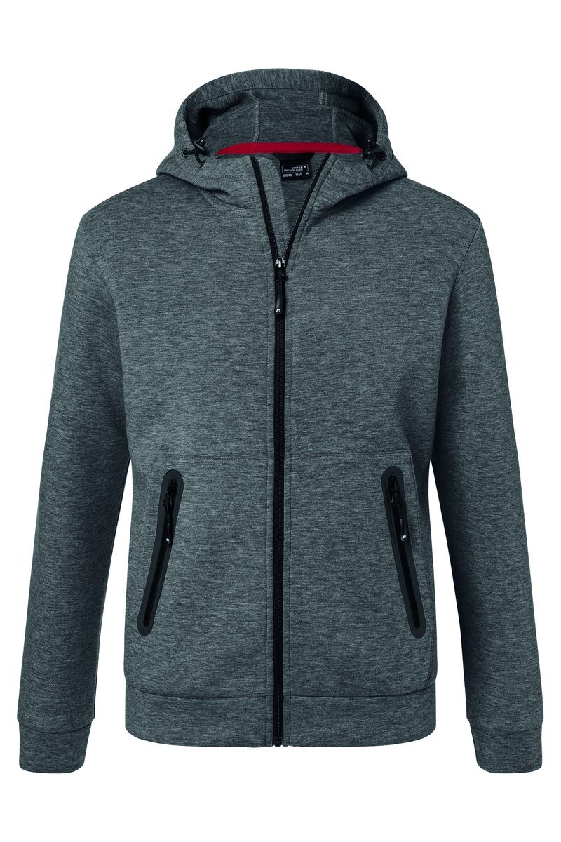 James&Nicholson Hooded Jacket mit Kängurutasche und Elastan, Dark Melange S, JN1144