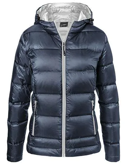 James&Nicholson Daunenjacke mit Kapuze und Reißverschluss für Damen, Navy/Silver (Solid) S, JN1151