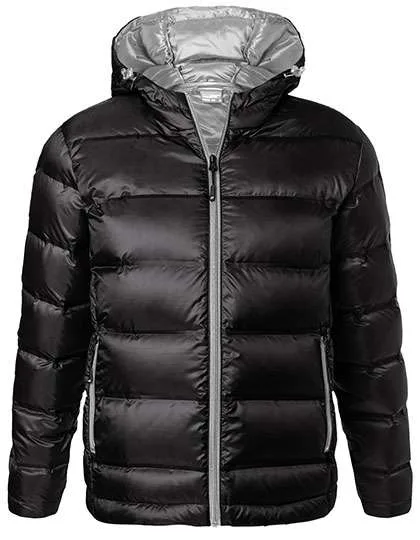 James&Nicholson Daunenjacke mit Kapuze und Steppung für Herren, Black/Silver (Solid) S, JN1152