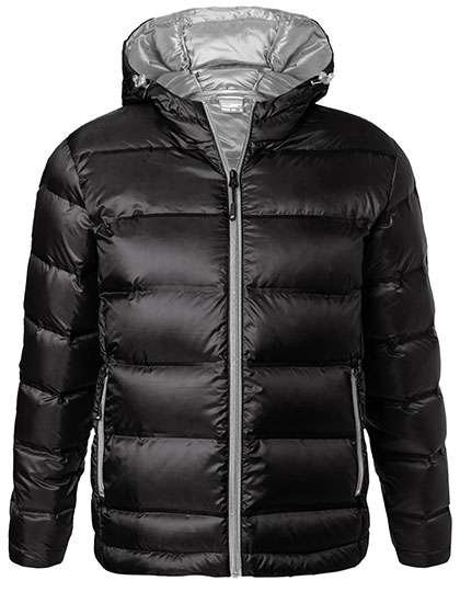 James&Nicholson Daunenjacke mit Kapuze und Steppung für Herren, Black/Silver (Solid) S, JN1152