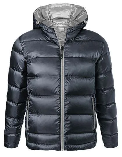 James&Nicholson Daunenjacke mit Kapuze und Steppung für Herren, Navy/Silver (Solid) L, JN1152