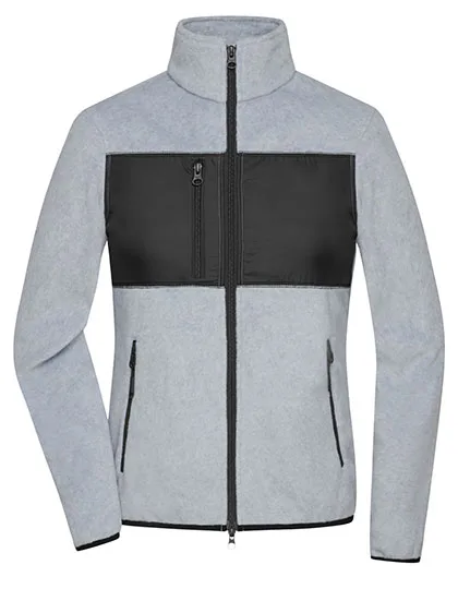 James&Nicholson Fleecejacke mit Brusttasche für Damen, Light Melange/Black S, JN1311