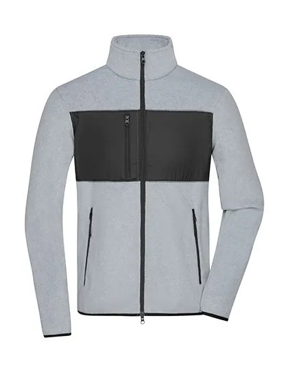 James&Nicholson Fleecejacke mit Brusttasche für Herren, Light Melange/Black 3XL, JN1312