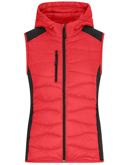 James&Nicholson Hybrid Weste mit Wattierung für Damen, Red/Black XXL, JN1327