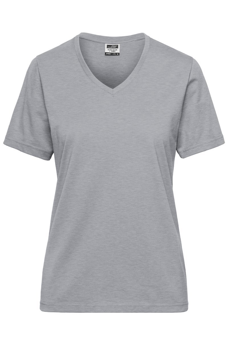 James&Nicholson Bio Workwear T-Shirt mit V-Ausschnitt, Grey Heather M, JN1807