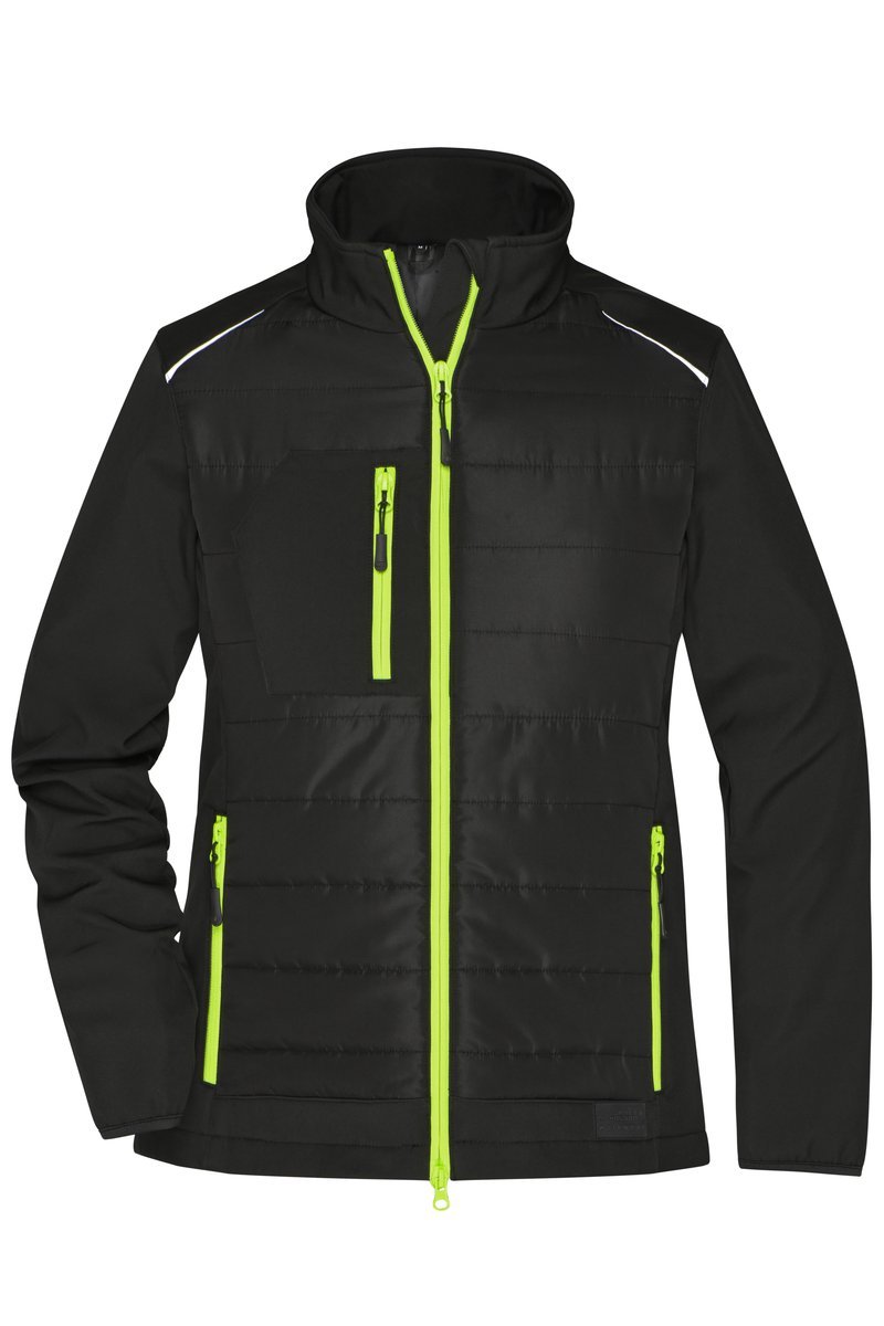 James&Nicholson Hybrid Jacke mit Softshell-Einsätzen für Damen, Black/Black XS, JN1819