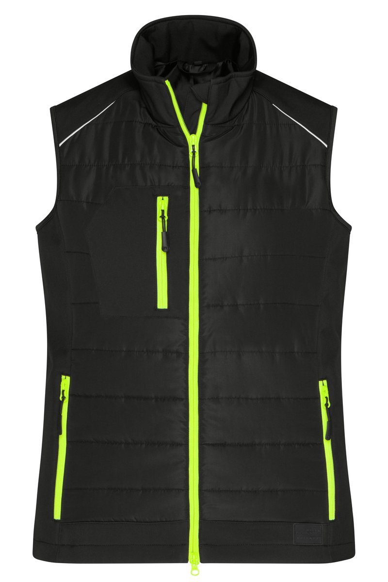 James&Nicholson Hybrid Weste mit Stepp-Einsätzen für Damen, Black/Black XS, JN1821