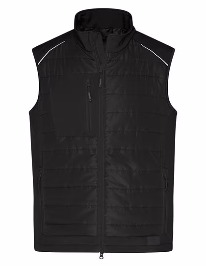 James&Nicholson Hybrid Gilet with Stand-Up Collar for Men, Black/Black XS, JN1822