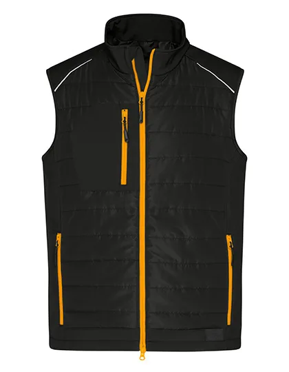 James&Nicholson Hybrid Weste mit Stehkragen für Herren, Black/Neon Orange L, JN1822