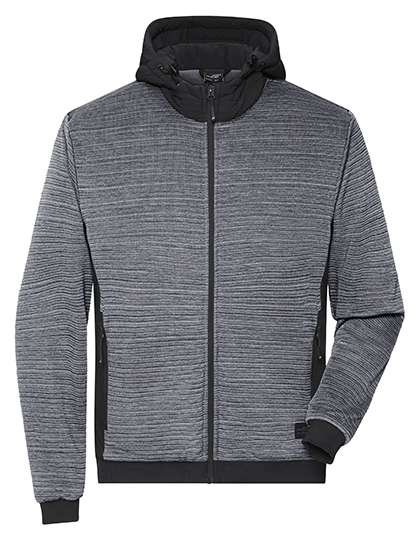 James&Nicholson Wattierte Hybridjacke mit Kapuze, Carbon Melange/Black XS, JN1844