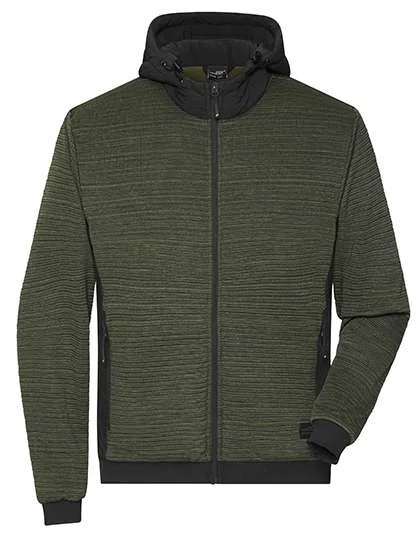 James&Nicholson Wattierte Hybridjacke mit Kapuze, Olive Melange/Black S, JN1844