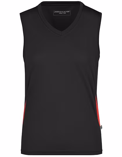 James&Nicholson Atmungsaktives Damen Running Tanktop mit Mesh-Einsätzen, Black/Red S, JN315