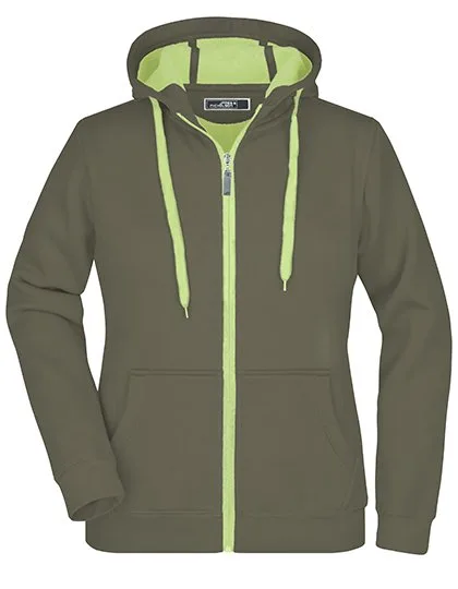 James&Nicholson Doubleface Jacke mit Kapuze für Damen in, Olive/LimeGreen M, JN354