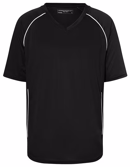 James&Nicholson Team Shirt Traspirante con Scollo a V, Black/White S, JN386
