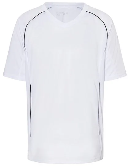 James&Nicholson Atmungsaktives Teamshirt mit V-Ausschnitt, White/Black S, JN386