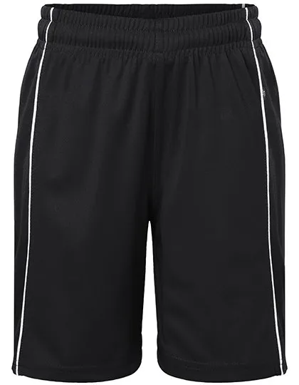 James&Nicholson Junior Team Shorts mit Paspel, Black/White M (122/128), JN387K