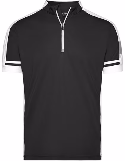James&Nicholson Sporty Bike T-Shirt with Half Zip, Black S, JN452