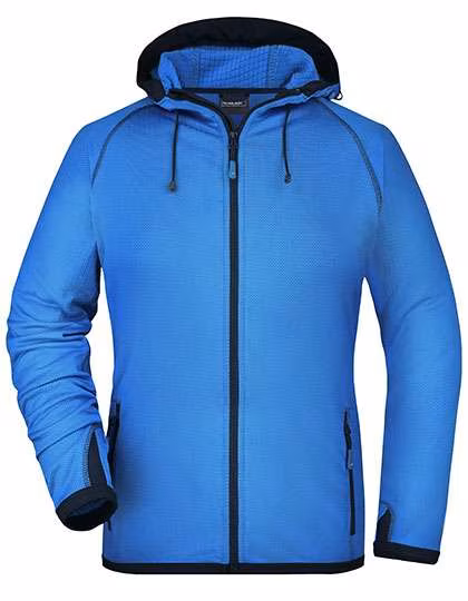 James&Nicholson Fleece Hooded Jacket with Zip for Women, Aqua/Navy S, JN570