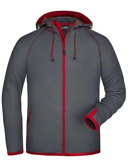 James&Nicholson Fleece Kapuzenjacke mit Alloverdruck für Herren, Carbon/Red L, JN571