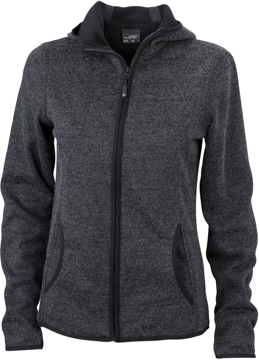 James&Nicholson Strick-Fleece Kapuzenjacke mit Teilungsnähten für Damen, Blue Melange/Black S, JN588