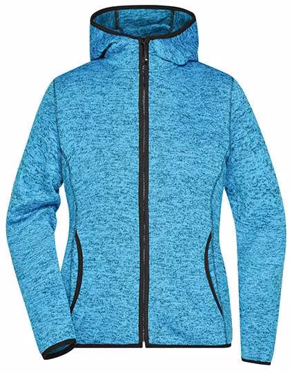 James&Nicholson Knit Fleece Hooded Jacket with Panel Seams for Women, Blue Melange/Black S, JN588