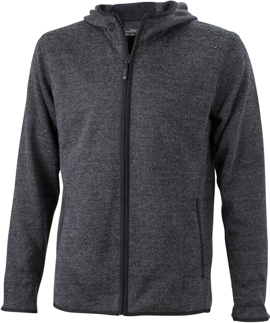 James&Nicholson Strick-Fleece Kapuzenjacke Melange für Herren, Blue Melange/Black S, JN589