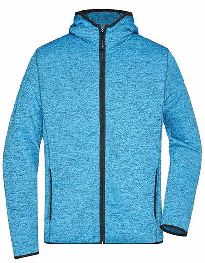 James&Nicholson Knit Fleece Hooded Jacket Melange for Men, Blue Melange/Black S, JN589
