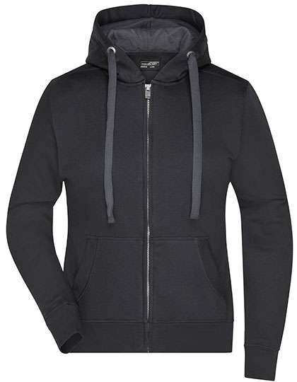 James&Nicholson Kapuzenjacke aus Baumwoll-Polyester für Damen, Black/Carbon S, JN594