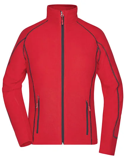 James&Nicholson Fleecejacke mit Struktur und Taschen für Damen, Red/Carbon L, JN596