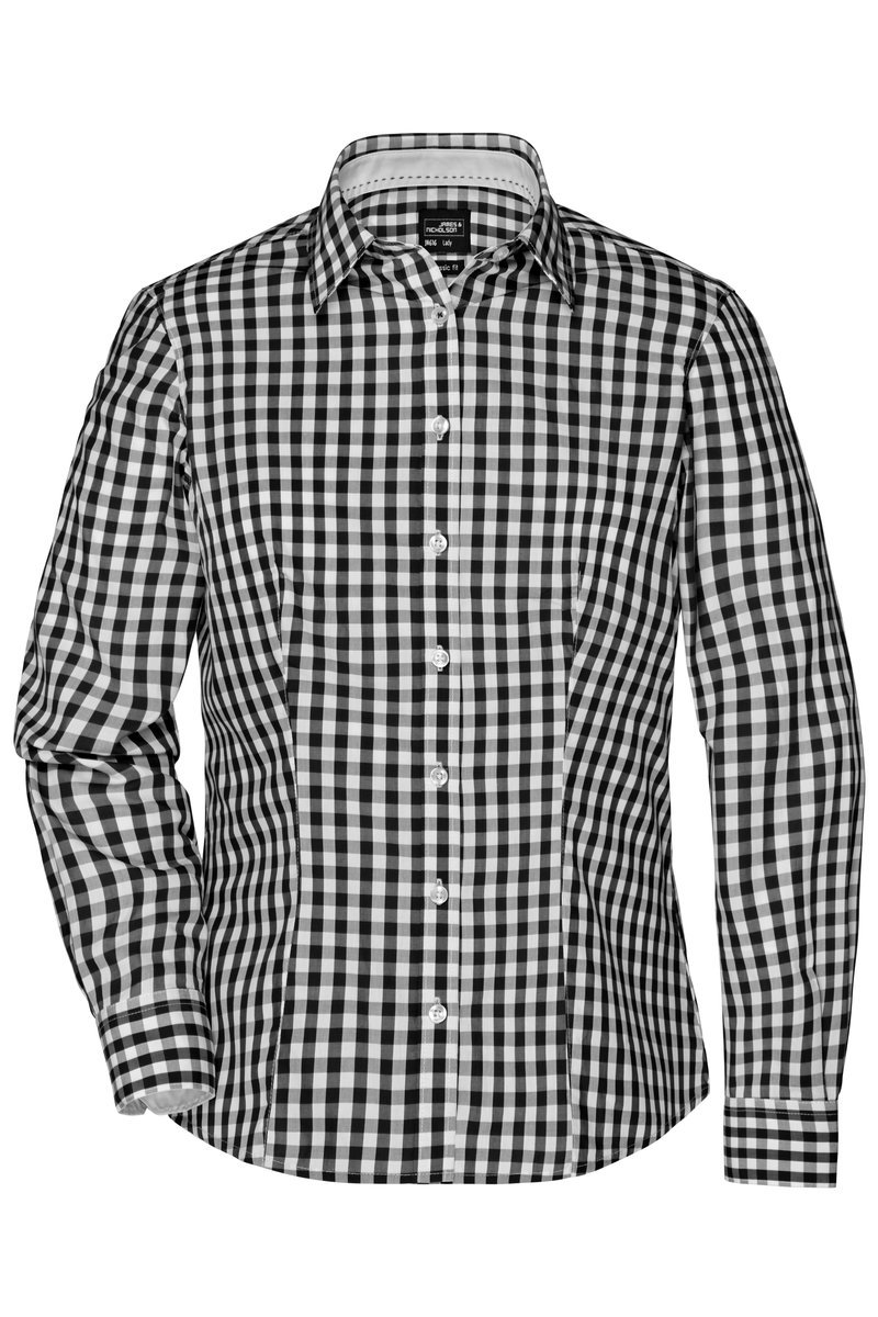 James&Nicholson Karobluse mit tailliertem Schnitt für Damen, Black/White XS, JN616