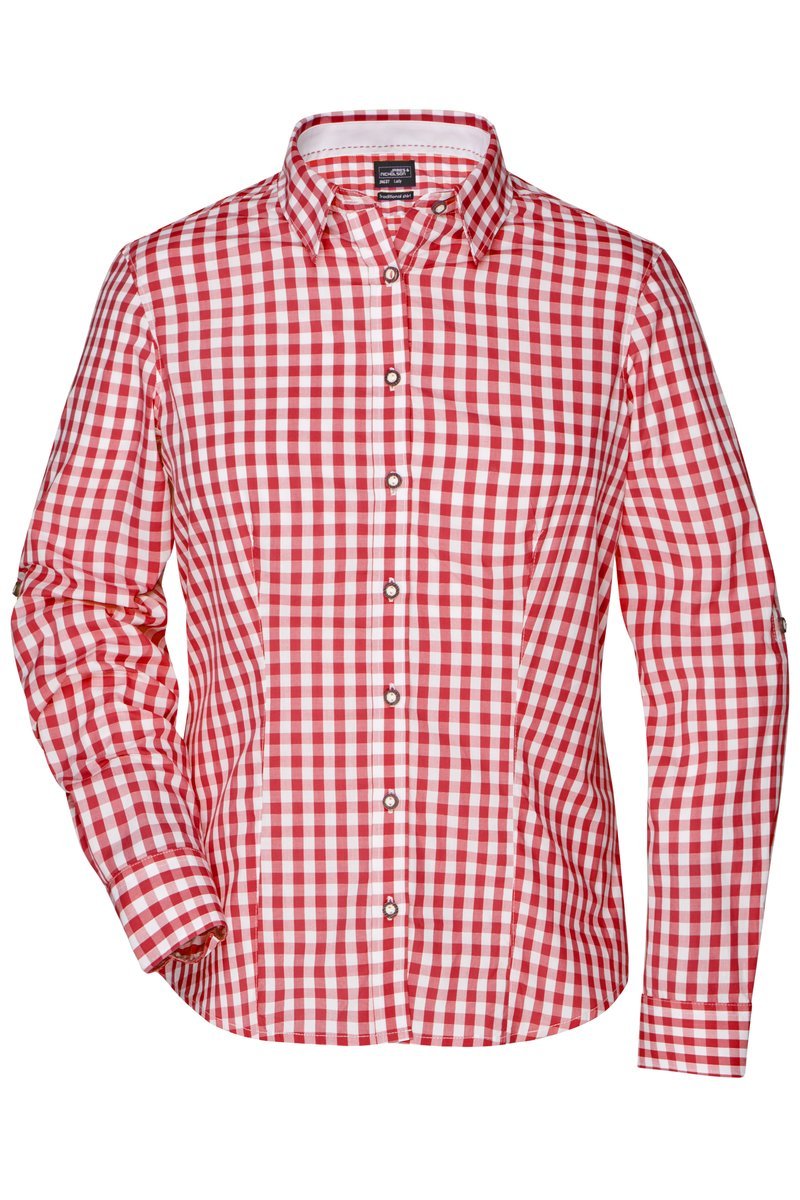 James&Nicholson Damen-Bluse im Trachtenlook mit Knöpfen, Green/White XS, JN637