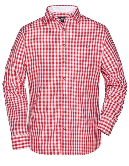 James&Nicholson Trachtenhemd mit Brusttasche für Herren, Red/White L, JN638