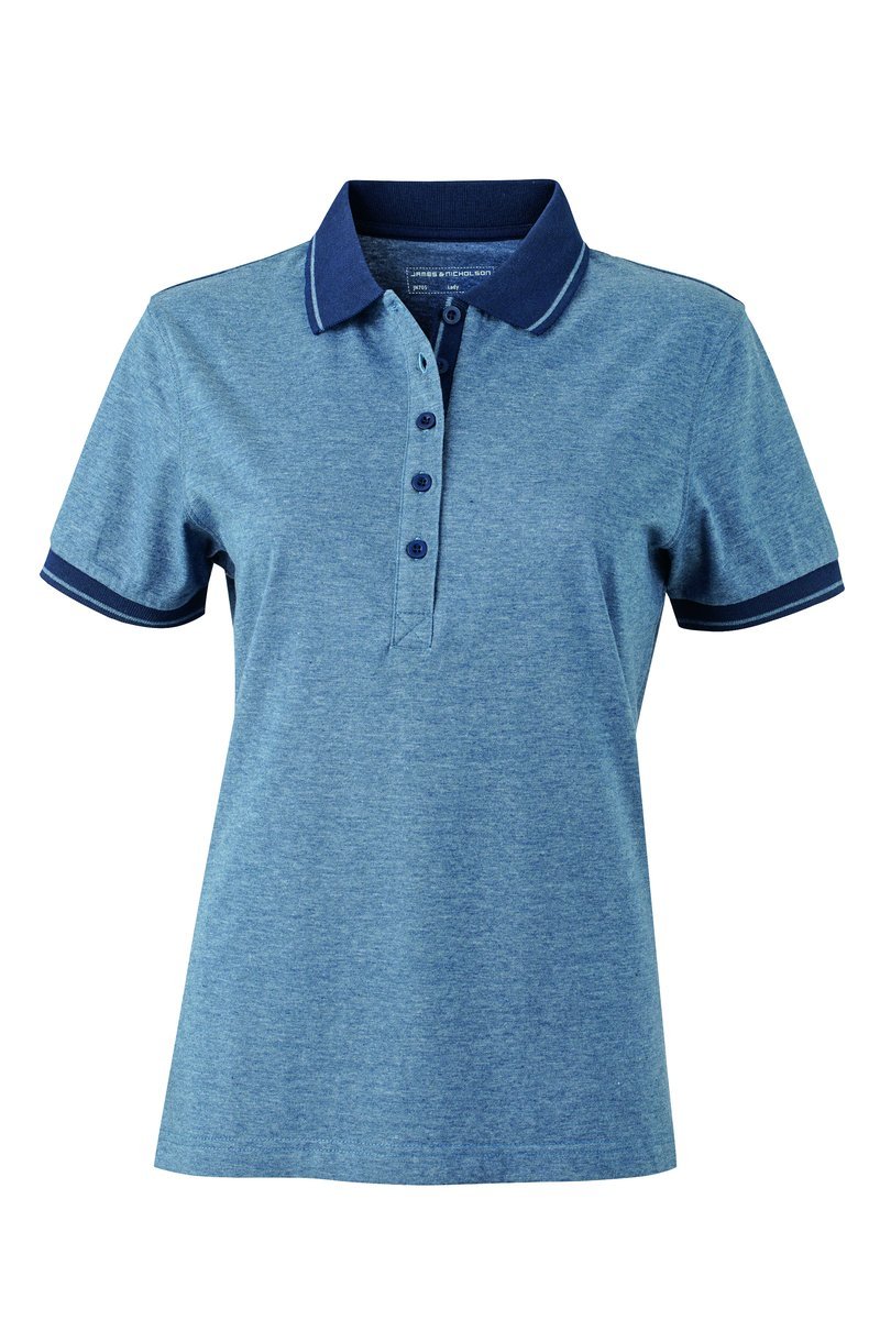James&Nicholson Melange Polo mit Knopfleiste für Damen, Black Melange/Black S, JN705