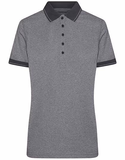 James&Nicholson Melange Polo mit Knopfleiste für Damen, Black Melange/Black M, JN705
