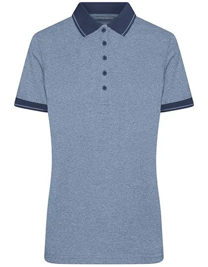 James&Nicholson Melange Polo mit Knopfleiste für Damen, Blue Melange/Navy M, JN705