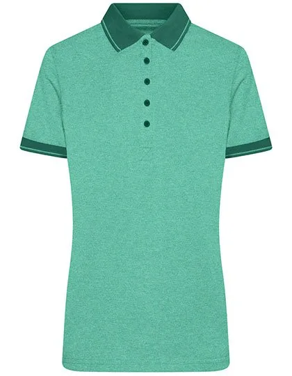 James&Nicholson Melange Polo mit Knopfleiste für Damen, Green Melange/Dark Green L, JN705