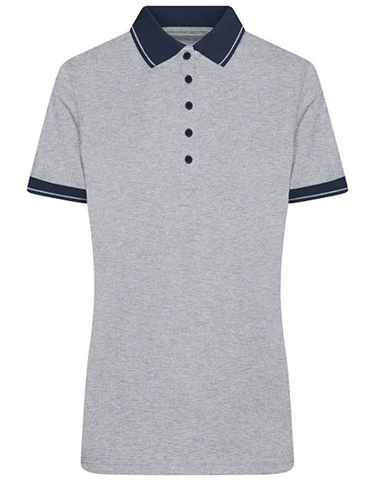 James&Nicholson Melange Polo mit Knopfleiste für Damen, Grey Heather/Navy S, JN705