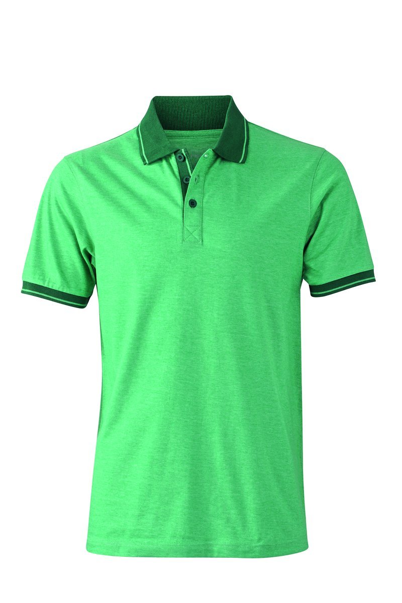 James&Nicholson Melange Polo mit Kontraststreifen für Herren, Black Melange/Black S, JN706