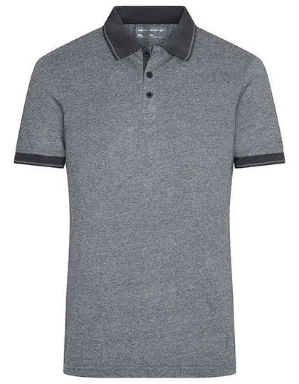 James&Nicholson Melange Polo with Contrast Stripes for Men, Black Melange/Black S, JN706