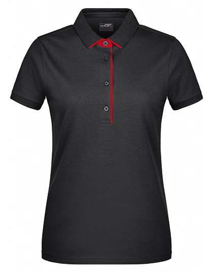 James&Nicholson Polo mit Kontraststreifen für Damen, Black/Red XS, JN725