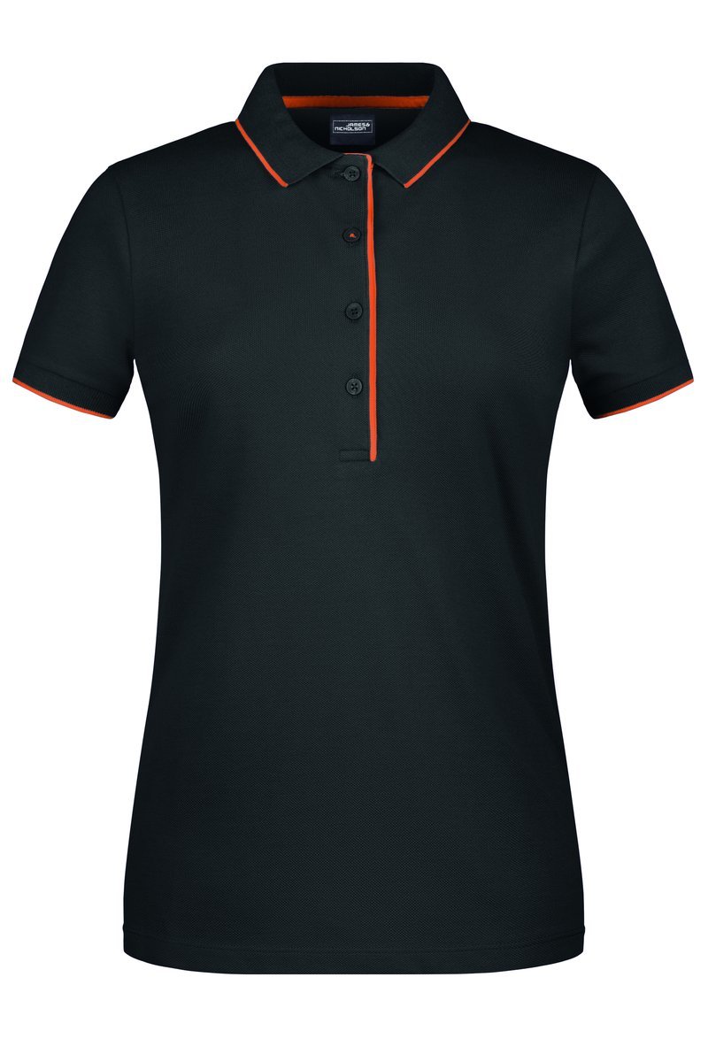 James&Nicholson Polo Stripe aus Piqué-Baumwolle für Damen, Black/Orange XS, JN727