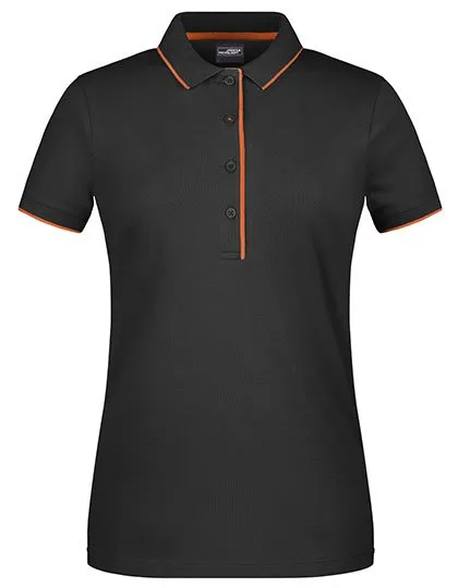 James&Nicholson Polo Stripe aus Piqué-Baumwolle für Damen, Black/Orange L, JN727