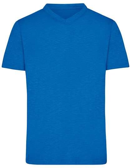 James&Nicholson Slub T-Shirt mit V-Ausschnitt für Herren, Bright Blue S, JN750